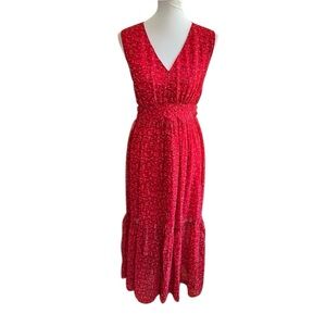 Eywasouls Malibu Maria Maxi Dress XS/S Red Floral Print Tiered Maxi V Neck
